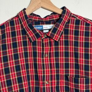 Old Navy Everyday Shirt XXXL Slim Fit Navy Red Plaid Built-In Flex Office Casual